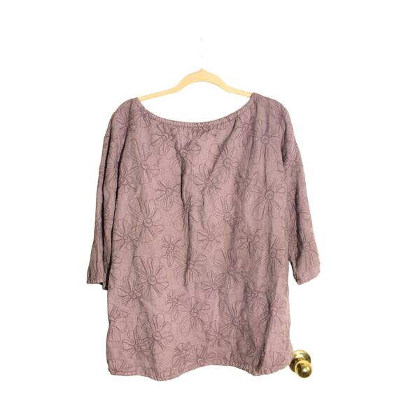 Russ Berens Malibu 100% Linen Embroidered Lavender Popover Blouse sz M - Picture 2 of 3